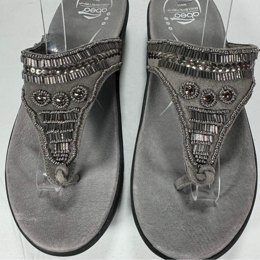 Abeo B.I.O. System Mystic Wedge Beaded Comfort Sandals Pewter Women’s Size 11 - Picture 3 of 11